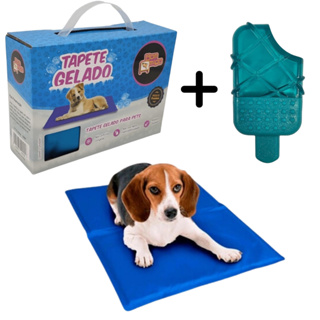 KIT Tapete Refrescante Gelado Cães Gatos + Mordedor Gelado Brinquedo Pet Cães Sorvete Refresca