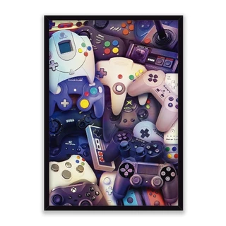 Quadro Decorativo Quarto Gamer Jogos Geek Nerd Video Games Manetes Moldura Grande 63x43cm Luxo