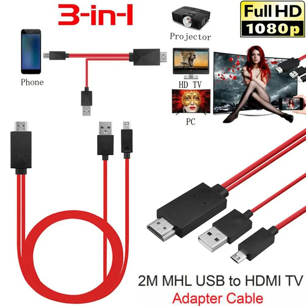 Micro USB para HDMI TV Cabo Adaptador, HDTV para telefones Android, Transmissão de sinal, Projetor 1080P MHL Converter Rosa