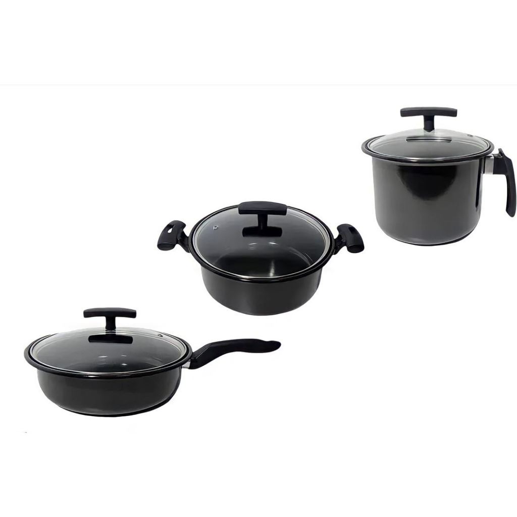 Jogo Panelas 3 Peças Cerâmica Indução Cooktop Gás Elétrico