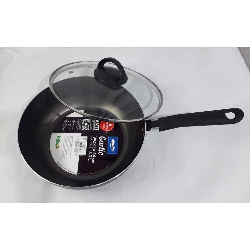 Frigideira Wok Brinox Antiaderente 2,3L 24cm Com Tampa de Vidro