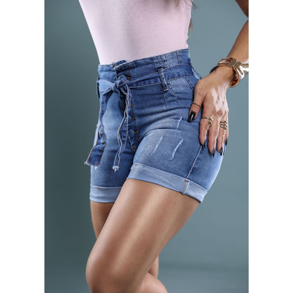 Short Jeans Bermuda Pedalete Feminina Com Lycra, Cintura Alta Cós Alto Hot  Pant, Acompanha Cinto de Tecido, Revesst Jeans.