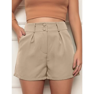 Short Alfaiataria dois botoes Cintura Alta elegante confortavel