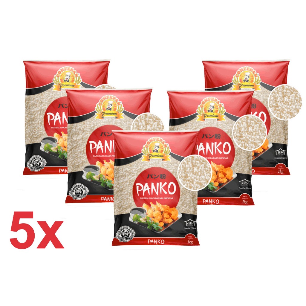 5 Farinha Panko Mistura Flocada Para Empanar Confepan 1kg - Three Foods Distribuidora