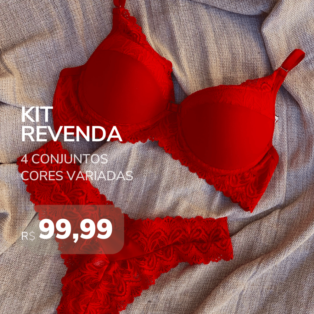 Kit Revenda 4 Conjuntos Conjunto Lingerie Com Bojo Luxuoso Sutiã Calcinha Em Renda Sensual Super 