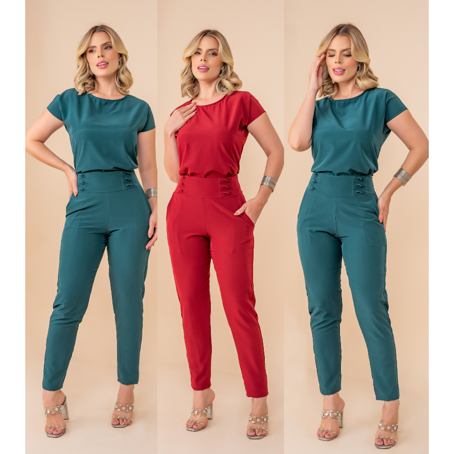 Conjunto Feminino Fashion Calça e Blusa Social/Casual