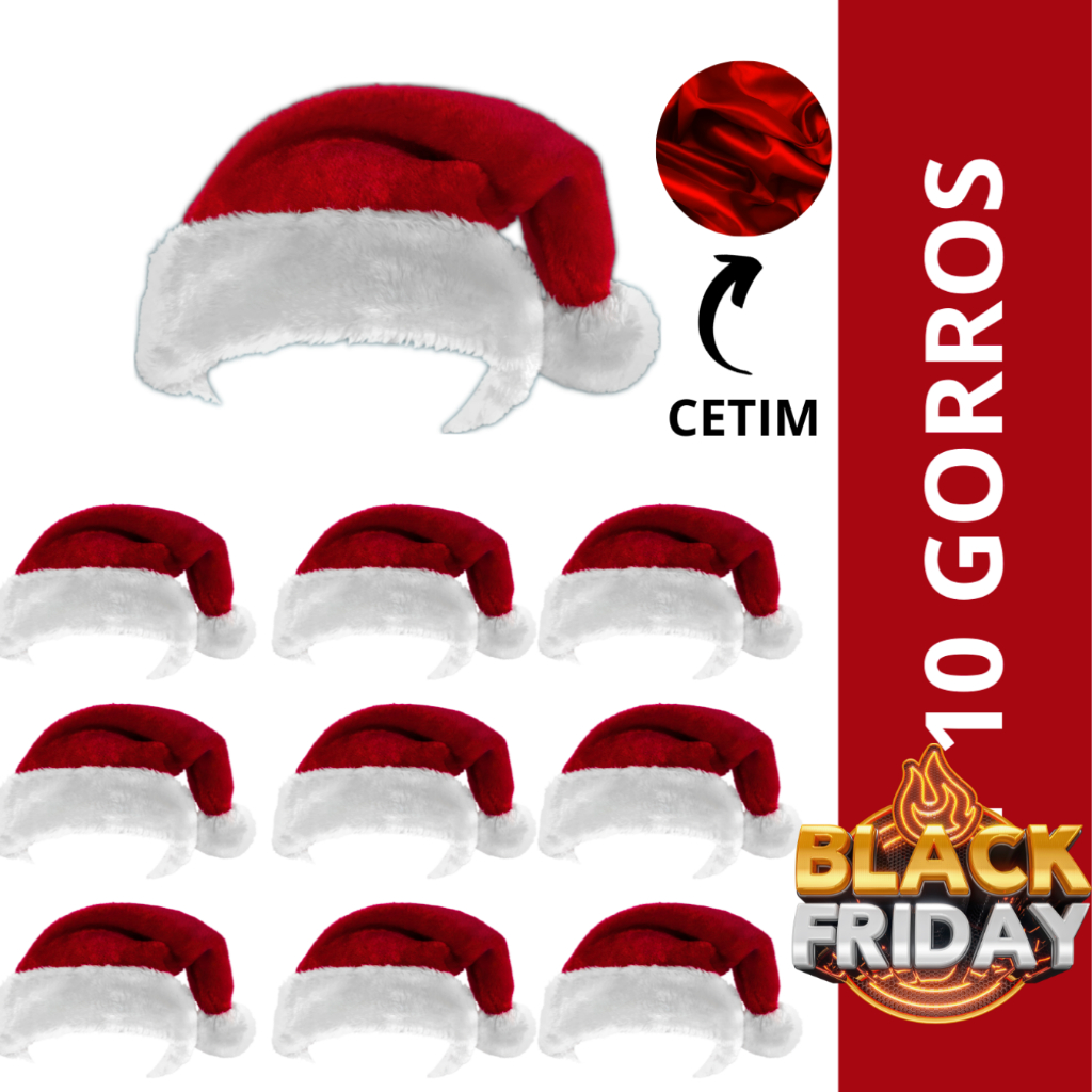 10 Gorro De Natal Touca Papai Noel Cetim Tradicional Vermelho | Shopee ...