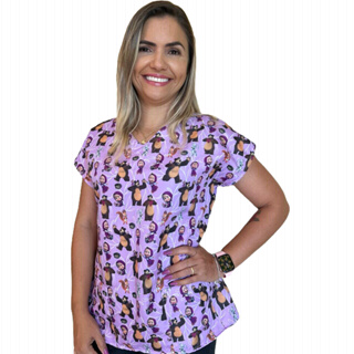 Blusa Scrub Pijama Cirúrgico Estampado Enfermagem Pediatria