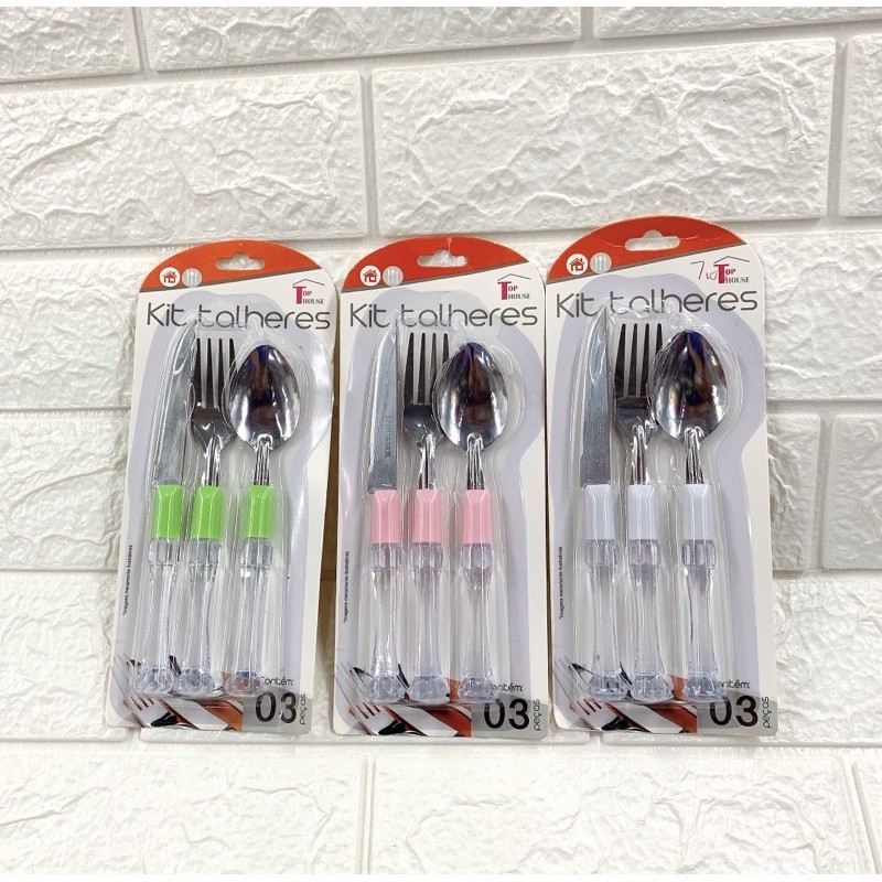 Kit Talheres com 3 peças Faca Garfos e Colhere de Mesa Inox e Cabo ...
