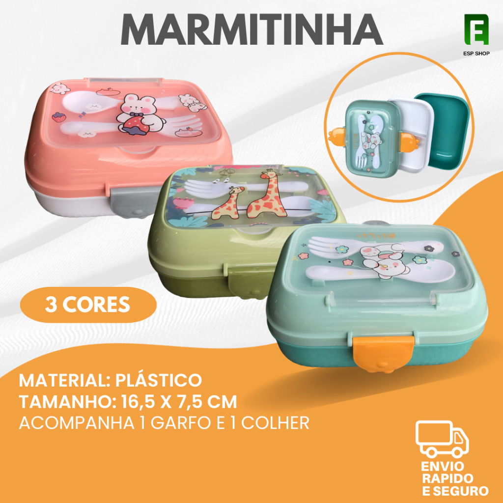 Marmitinha Marmita Menino Menina Infantil 450ml Kit com 2 Talheres com ...