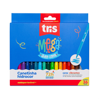 Kit 36 Caneta Canetinhas Hidrográfica Lavável Escolar Tris