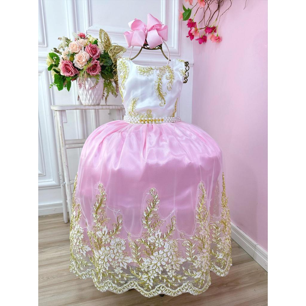 Vestido infantil dama daminha rosa bordado hot sale casamento renda