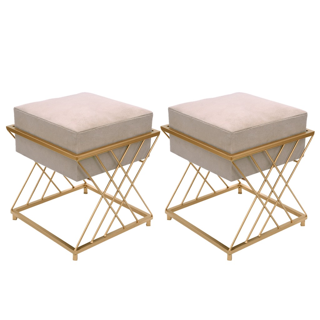 2 Puff de Ferro Quadrado Dourado, Sentar, Banqueta | Shopee Brasil