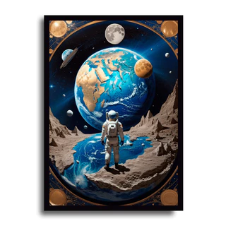Quadro Decorativo Astronauta Espaço Galáxia Quarto Sala Corredor Moldura Grande 63x43cm Luxo Criativo