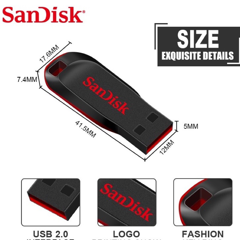 Pendrive Sandisk USB Cruzer Lâmina 8GB16GB 32GB 64GB 2.0 Flash Drive Memory Stick 4.5 20 Avaliações