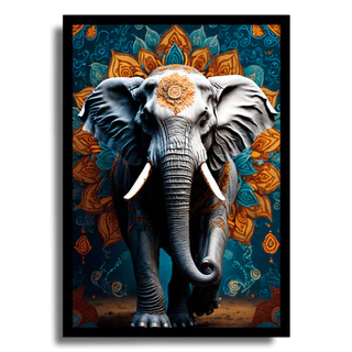 Quadro Elefante Indiano Mandala Decorativo Para Sala Quarto Hall Corredor Moldura Grande 63x43cm criativo Moderno Colorido Luxo