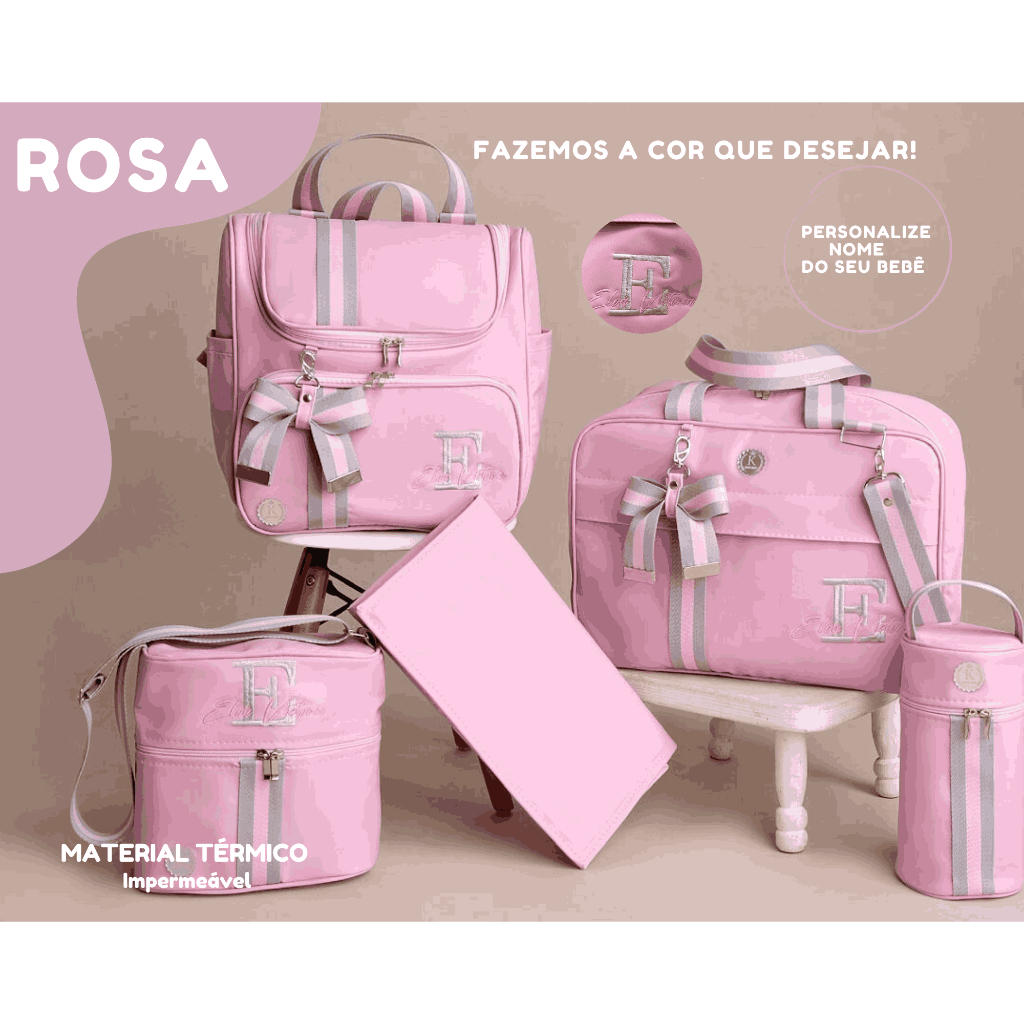 Bolsa Mochila Maternidade Bebê Menina Luxo Elegance Rosa