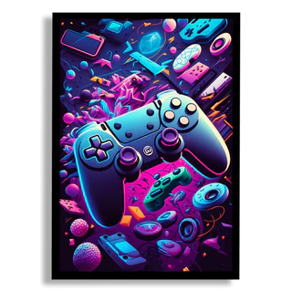 Quadro Gamer Nerd Geek Jogos Video Game para Quarto Setup Decorativo Moldura Grande 63x43cm Criativo