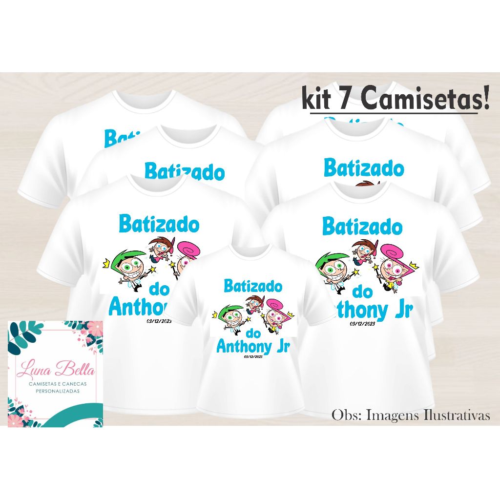 Kit 7 Camisetas Personalizadas Batizado Tema Padrinhos Mágicos ( 7  Camisetas Adultas ) | Shopee Brasil