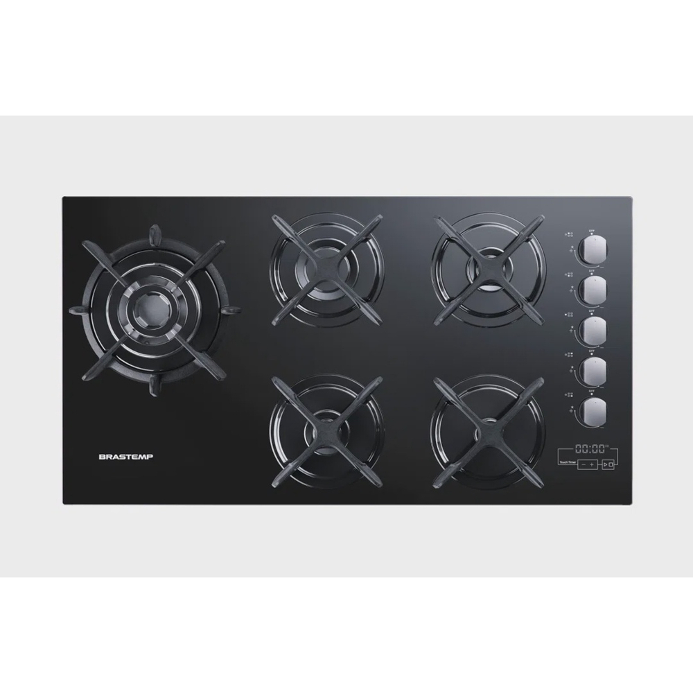 Cooktop 5 Bocas Preto Grades em Ferro Fundido Quadrichama Bivolt