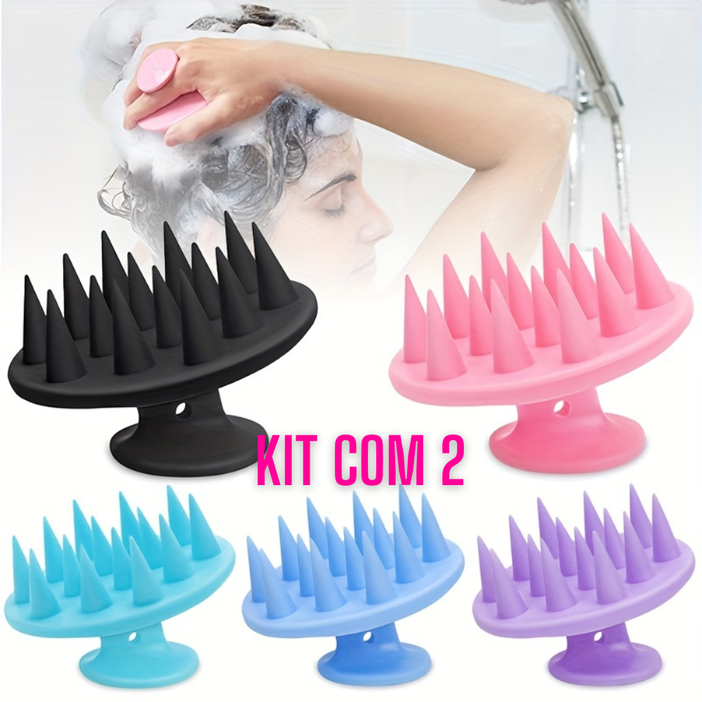 Kit com 2 Escovas Massageadora de Silicone Para Lavagem do Couro Cabeludo Cabo Flexível