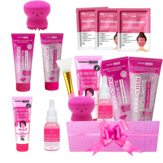 Kit 8 Skin Care Completo Rosa Mosqueta Esfoliante e Hidratante Cuidado com a Pele Rosto