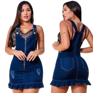 Vestido Jeans Saia Modelo Com Babado