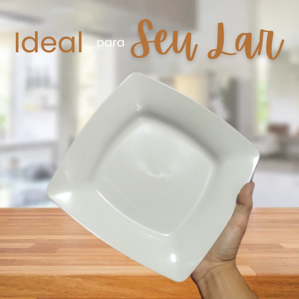 Kit 50 Pratos Quadrados Plástico branco resistentes bonitos perfeitos para churrascos refeições festas aniversários Confraternização Reveillon Natal ano novo Ceia fácil de lavar