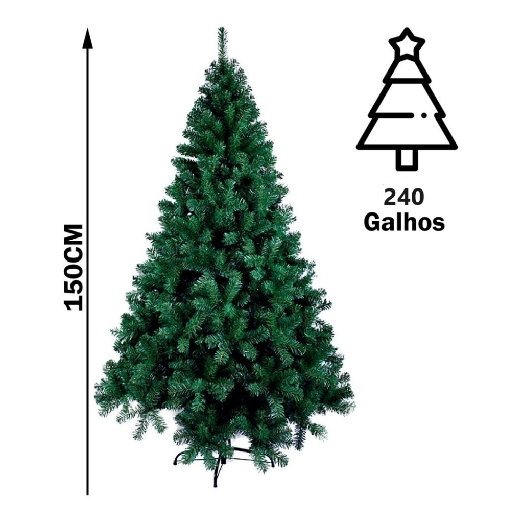 Árvore De Natal 150cm 240 Galhos Cheios Pinheiro Luxo Metal