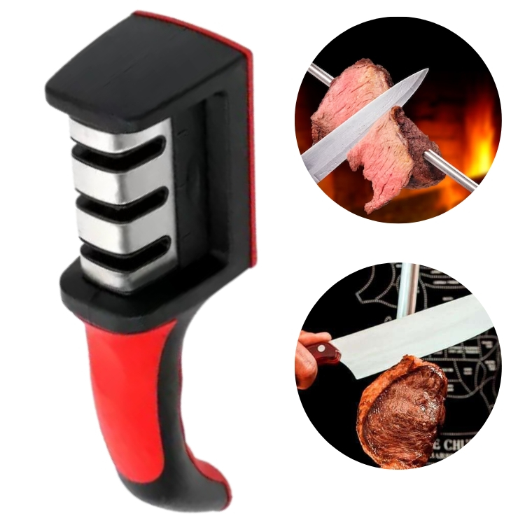 Amolador Afiador Reparador De Facas Em Aço Inox Com 3 Afiadores Profissional Açougue Churrasco Cozinha