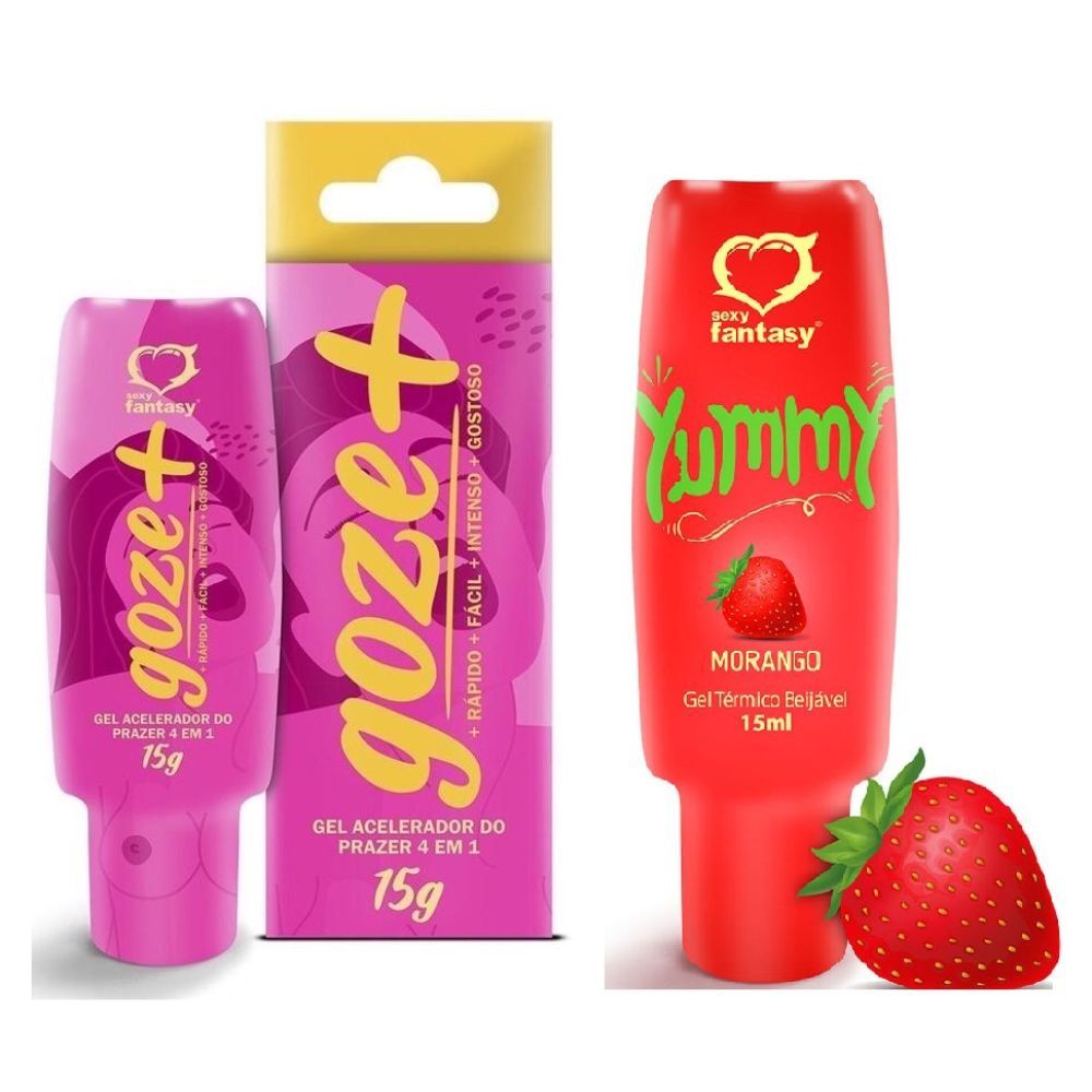 Gel Excitante Feminino Goze + Facilitador Orgasmo estimulador clitoris + Gel térmico comestível Yummy 15 ml Morango SEX SHOP