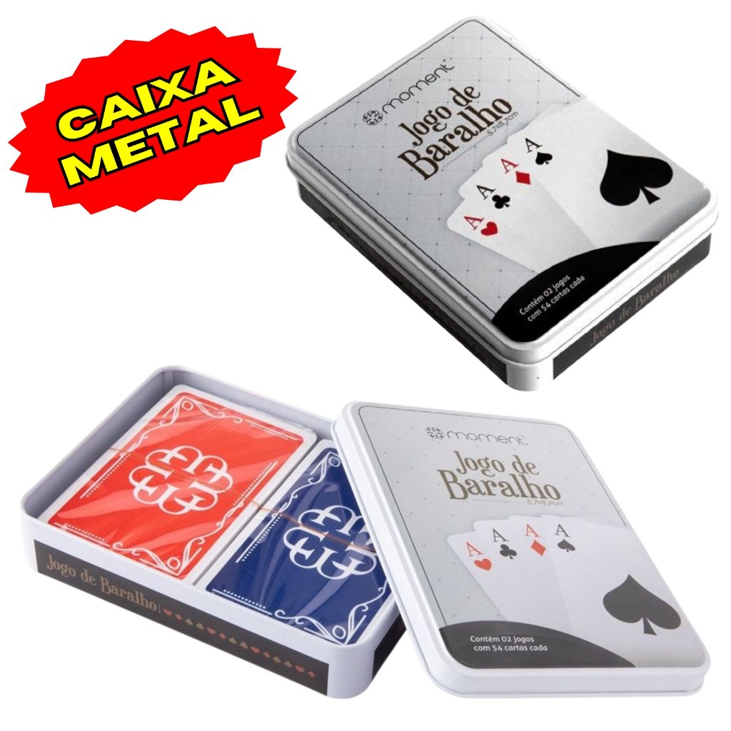 Baralho Plástico Duplo Case Metálico Qualidade Profissional Truco Poker ...