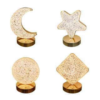 Luminária de Mesa Lua Lâmpada de Quarto Luxuosa Cristal Acrílico 3 Tons de Led