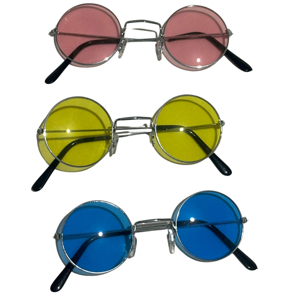 Óculos Redondo Infantil Vintage Hippie de Festas Fantasia Rosa Azul Amarelo Colorido Lembrancinha Feminino Masculino