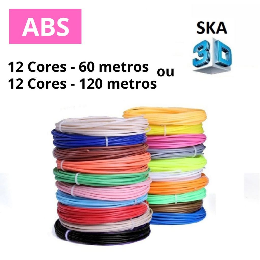 Refil Caneta 3D ABS Kit 12 Cores 120 ou 60 Metros Filamento 3d Impressora