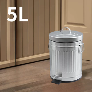 Lixeira Retrô C/ Pedal C/Tampa e Balde 5 Litros Cromado Vintage Lixo Casa Cozinha Banheiro Exclusiva