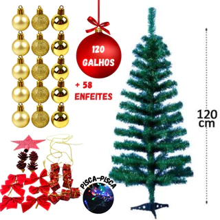 Árvore De Natal Pinheiro Verde 120cm Decorada + 58 Enfeites
