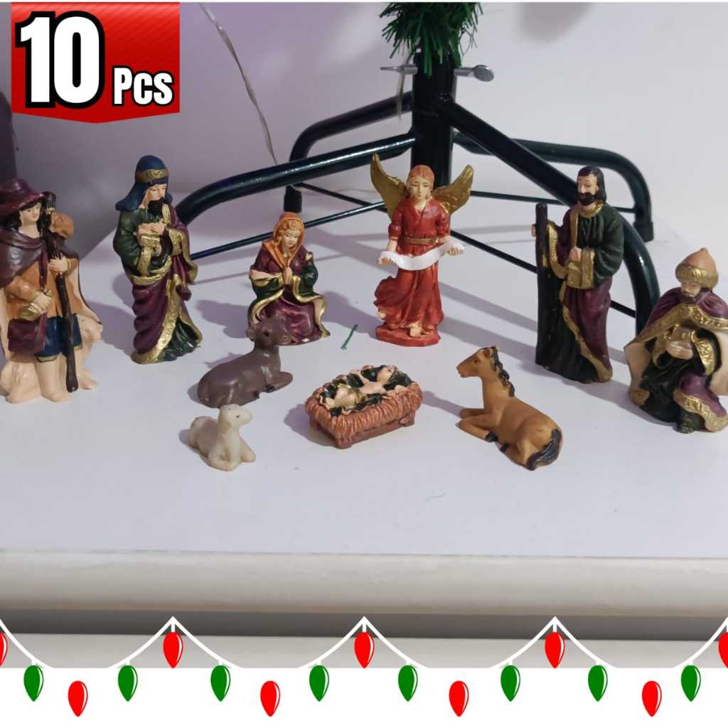 Presépio Natalino Cerâmica 10 pcs Menino Jesus Natal Colorido e Branco