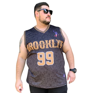 Regata Plus Size Masculina Camiseta Basquete Brooklyn 99 Dry Fit Proteção Solar Uv+ Extra Grande