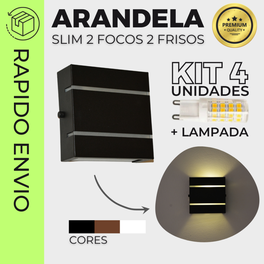 Kit 7 Arandela Box Cubo 2 Focos Parede Muro + Lâmp Led Mf112