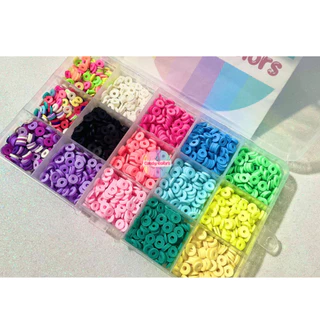 Kit de Fimo Emborrachado Colorido para pulseiras e colares + de 1400 Peças + Fio de Silicone 10 metros, Candy Colors
