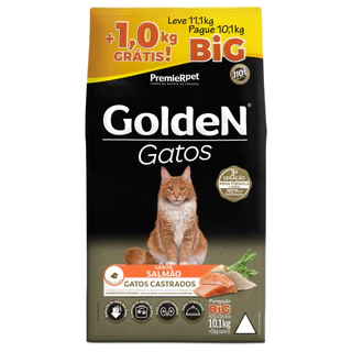 Ração Golden Gatos Bônus Bag 10,1Kg+1Kg Grátis Adultos Castrados Salmão