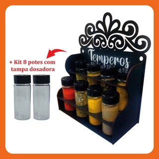 Porta Temperos com Arabesco + Kit 8 Potes com Tampa Dosadora