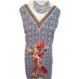 Vestido Feminino Indiano Boho com Estampa Africana Azul G