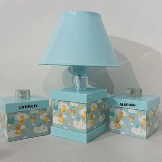 Kit Abajur + Porta Cotonete E Algodao Mesa Cabeceira Decoraçao Bebe Menino