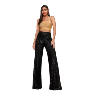 Calça Pantalona Paete médio com bolso e forro