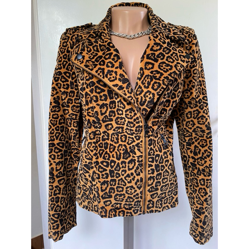 JAQUETA ANIMAL PRINT N 42 ONCINHA COURO SUEDE