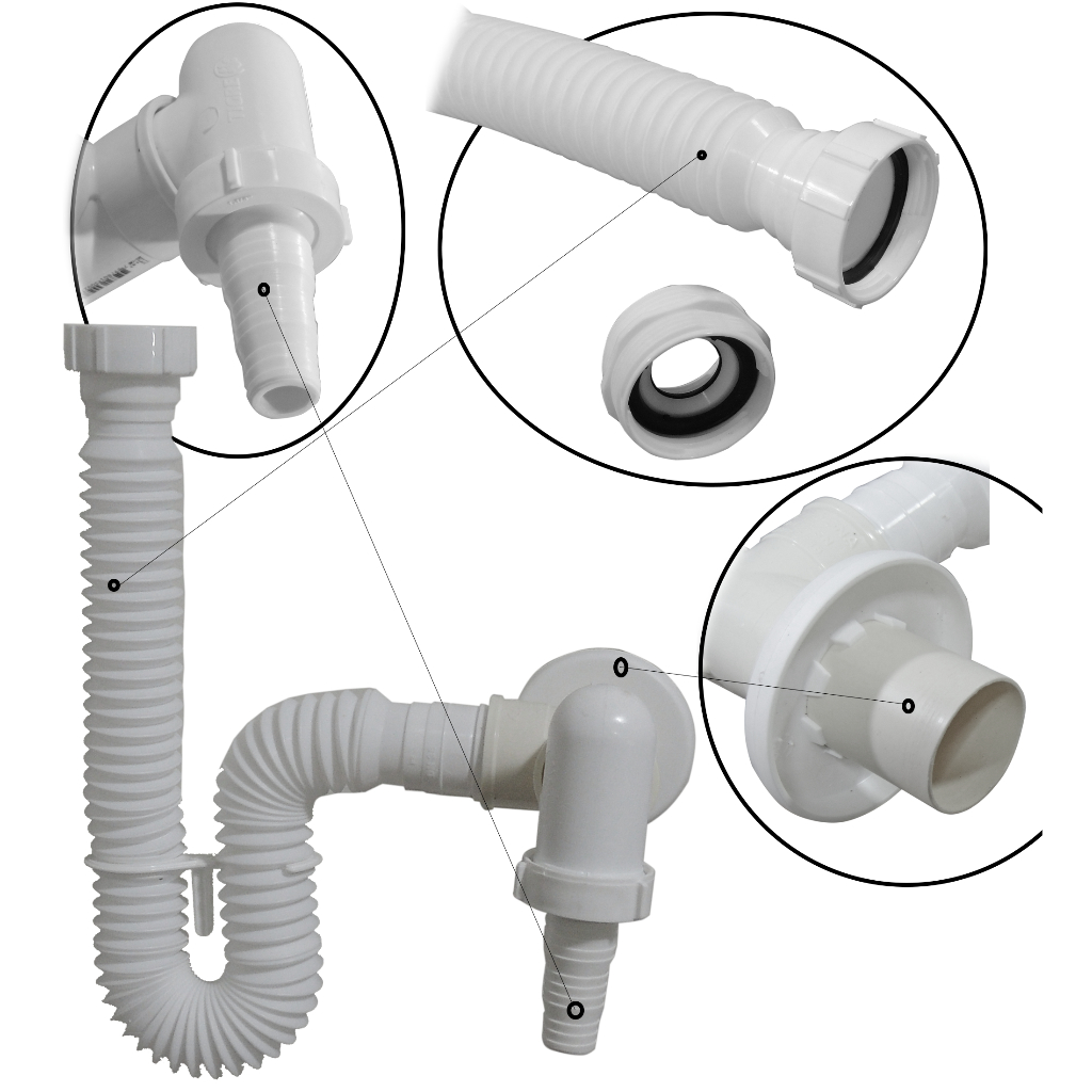 Adaptador Com Sifão Saída Agua Maquina 2 Em 1 Lavar Roupa/Lava Louça ou ...