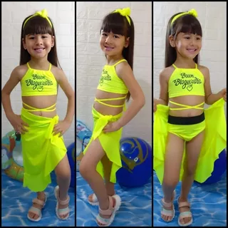 Biquiní infantil meninas 02 ao 16 praia piscina trio biquini+laço natação