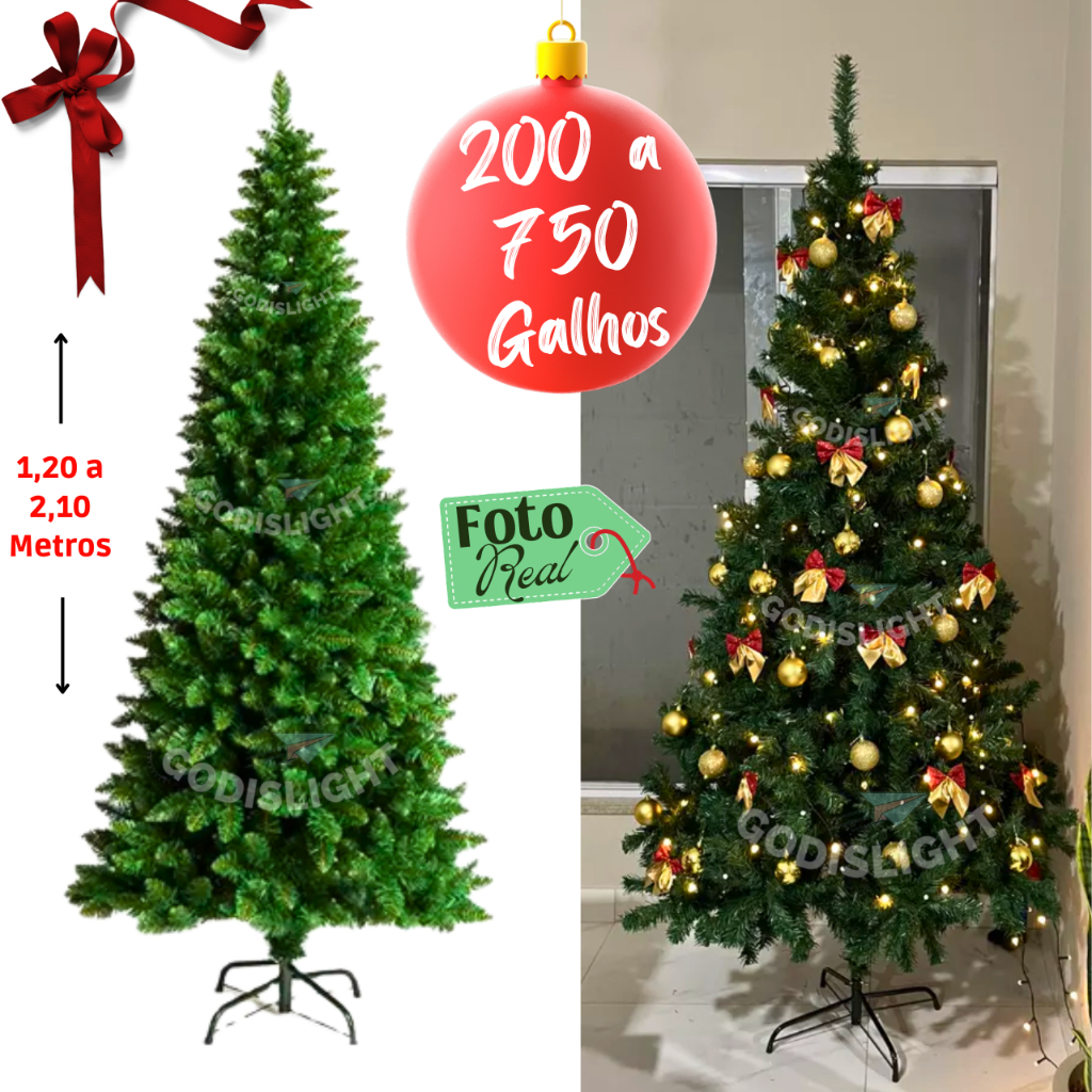 Árvore De Natal 1,80 Metros 320 Galhos 750 Galhos Arvore de Natal Decoração  Verde Pinheiro